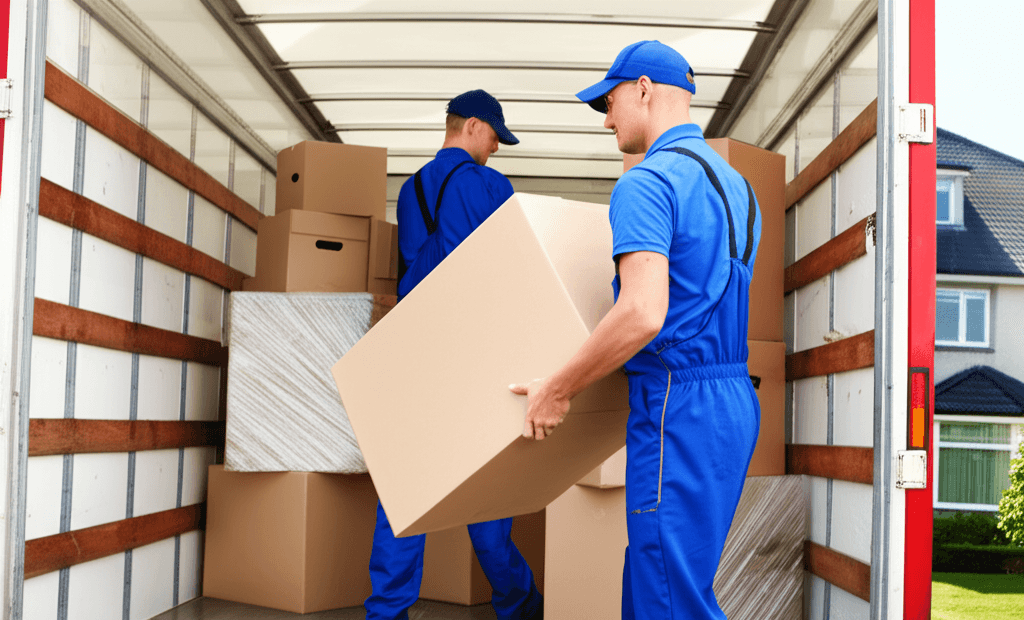 Professionele verhuizers tijdens verhuizing